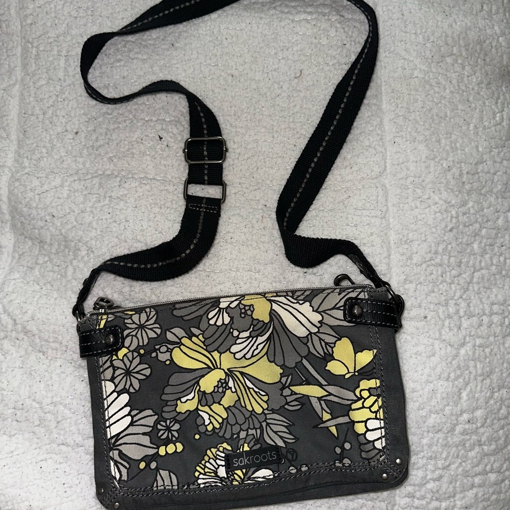 Sakroots Floral Crossbody Bag in Gray and Yellow